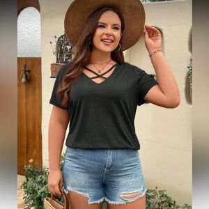 Black SHEIN Curve V-Neck Crisscross Women’s Top